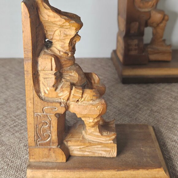 Carved Wood Sculptures of Don Quixote and Sancho Paza Bookends From Literary Cla - Picture 4 of 13